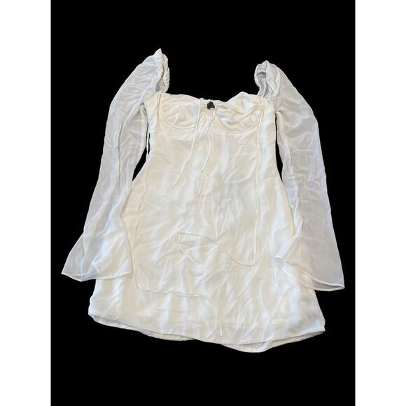 House of CB Dress Mini Babydoll Ivory Georgette Halter Small - Picture 3 of 6